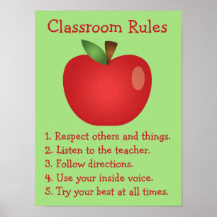 Cute Red Apple Anpassningsbar Classroom Regler Poster