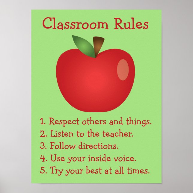 Cute Red Apple Anpassningsbar Classroom Regler Poster (Framsidan)