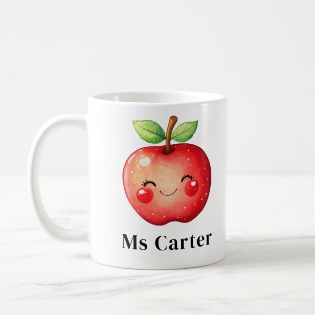 Cute Red Apple Ansikte Personlig Teacher Gift Kaffemugg (Vänster)