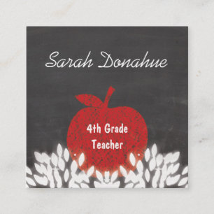 Cute Red Apple Chalkboard School Lärare Fyrkantigt Visitkort