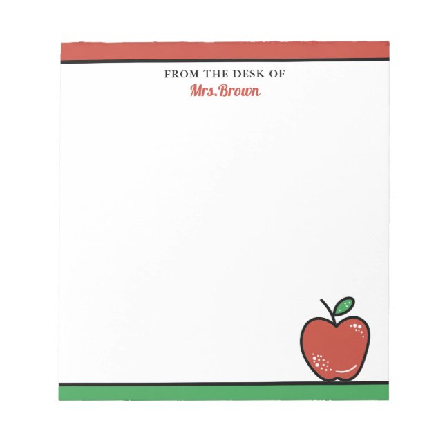 Cute Red Apple från lärarens skrivbord Namn Anteckningsblock (Framsida)