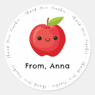 Cute Red Apple Tack Teacher Runt Klistermärke