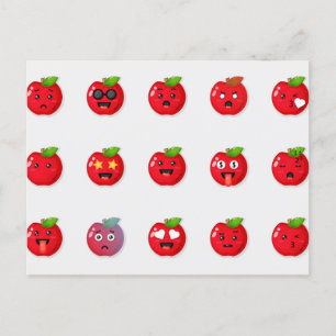 Cute Red Apples Funny Ansikte Vykort