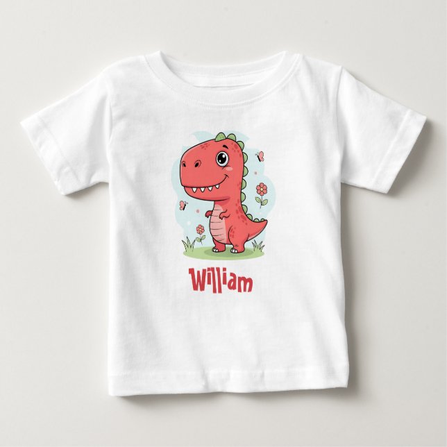 Cute Red Baby Dinosaur T Shirt (Framsida)
