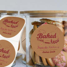 Cute Red Baked With Love Custom Label Kraft Rustic