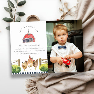 Cute Red Barn Chicken Farm Photo Birthday Inbjudan