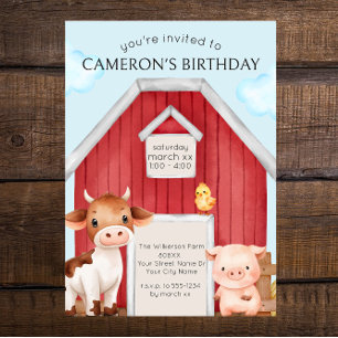 Cute Red Barn och Boskap Inbjudningar
