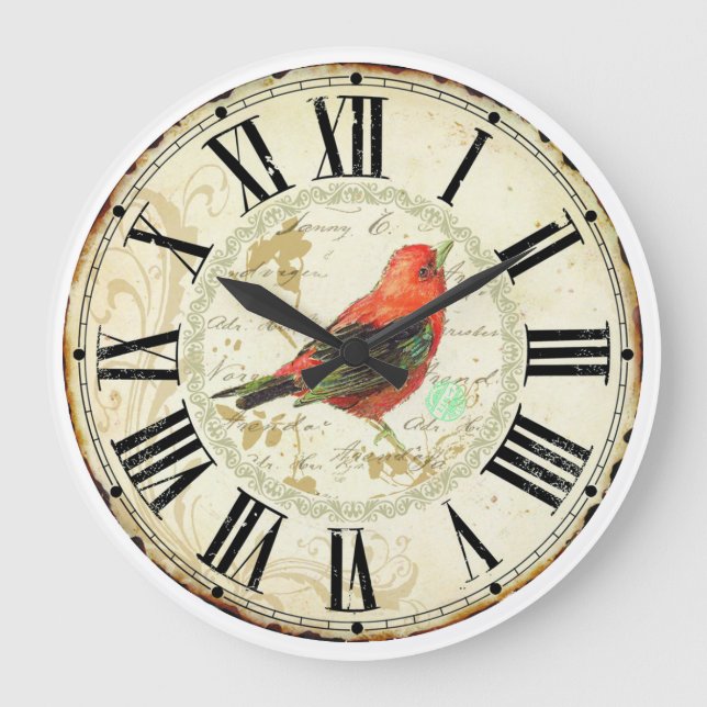 cute red bird roman numeric stor klocka (Framsida)