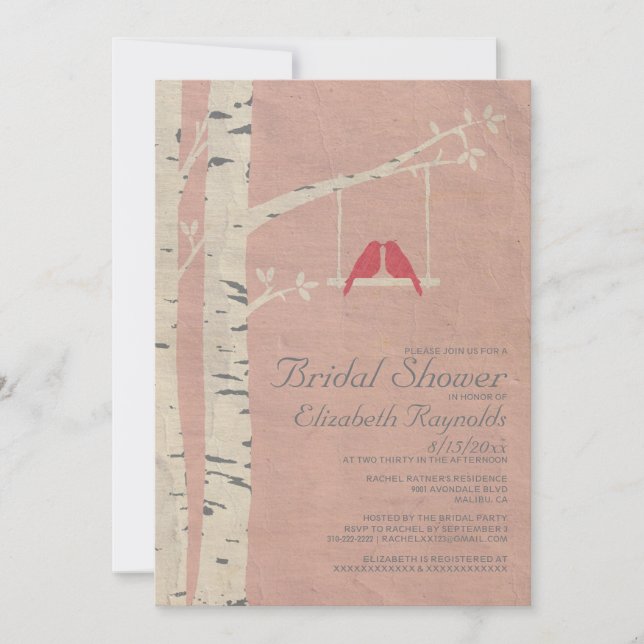 Cute Red Birds Bridal Shower Invitations Inbjudningar (Framsida)