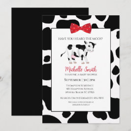 Cute Red Black Cow Print Baby Shower Scallop Inbjudningar