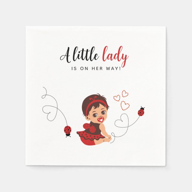 Cute Red Black Ladybug Girl Baby Shower  Pappersservett (Framsidan)