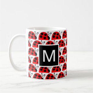 Cute Red Black Ladybug Monogram Kaffemugg