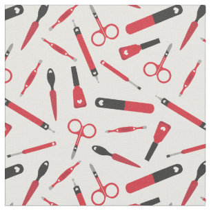 Cute Red Black Manicurist Verktyg Mönster Tyg