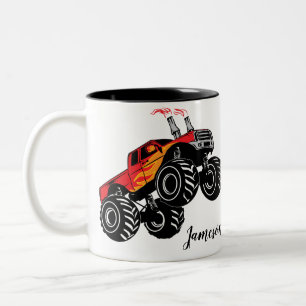 Cute Red Black Monster Lastbil Namn Personlig Två-Tonad Mugg