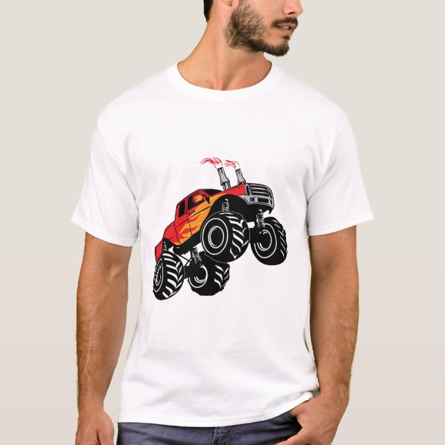Cute Red Black Namn Monster Lastbil T-Shirt (Framsida)