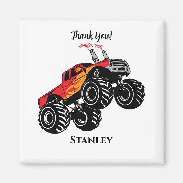 Cute Red Black Namn Monster Lastbil Tack Magnet (Framsidan)