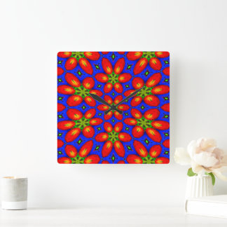 Cute Red-Blommönstret Fyrkantig Klocka