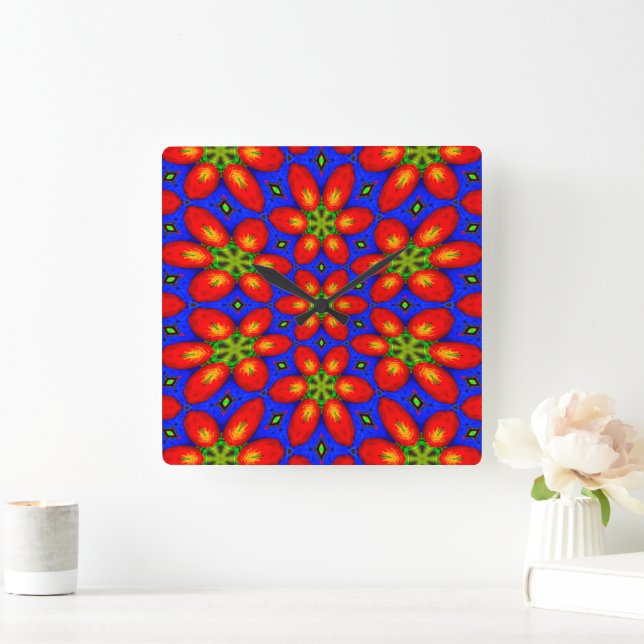 Cute Red-Blommönstret Fyrkantig Klocka (Hem)