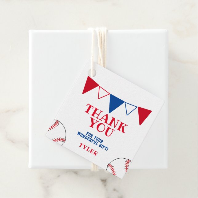 Cute Red Blue Baseball Boll Flagga Tack Gåvor Etiketter (På plats)