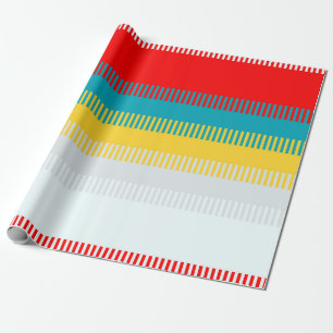 CUTE Red Blue Gult Grönt Abstrakt Rand Mönster Presentpapper