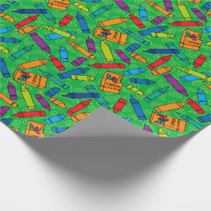 Cute Red Blue Gult Kritor på Grönt Mönster Presentpapper