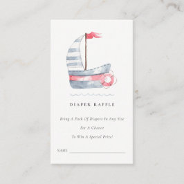 Cute Red Blue Sailboat Diaper Raffle Baby Shower Tilläggskort