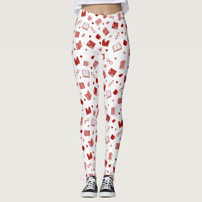 Cute Red Bok och Reading Mönster Leggings (Framsida)