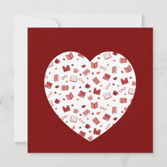 Cute Red Bok och Reading Mönster på hjärtat Julkort (Framsida)
