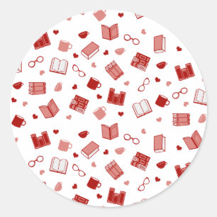 Cute Red Bok och Reading Mönster Runt Klistermärke
