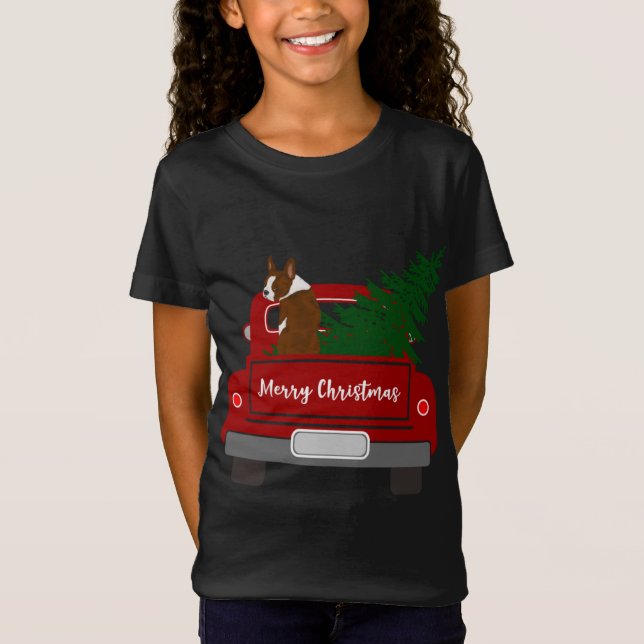 Cute Red Boston Terrier - julklapp T Shirt (Framsida)