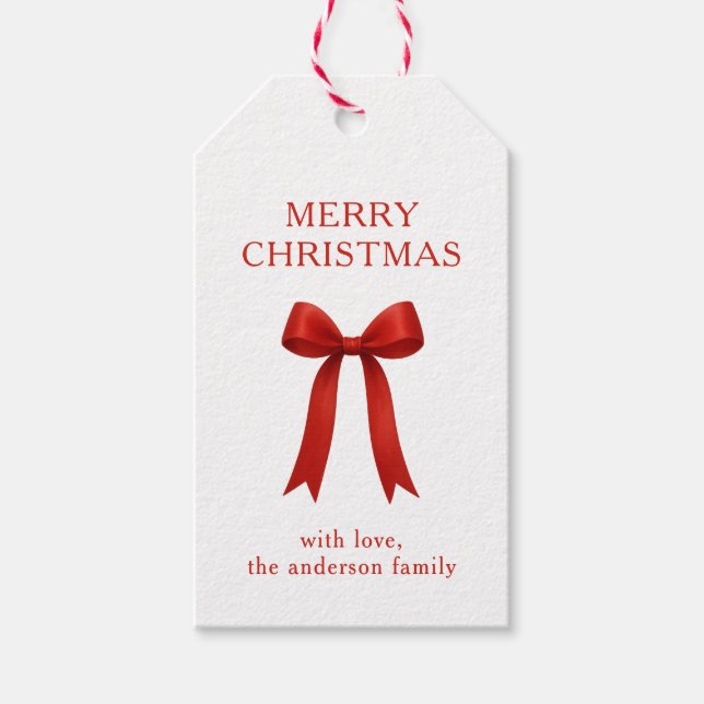 Cute Red Bow God jul Presentetikett (Framsidan)