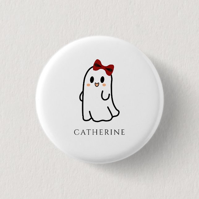 Cute Red Bow Halloween Ghost Girly Knapp (Framsida)