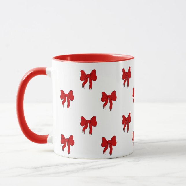 Cute Red Bow Pattern Mug | Gift for Her Mugg (Vänster)