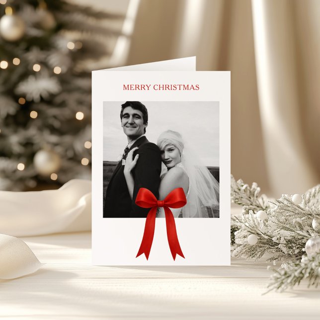 Cute Red Bow Photo God jul Helgkort (Skapare uppladdad)