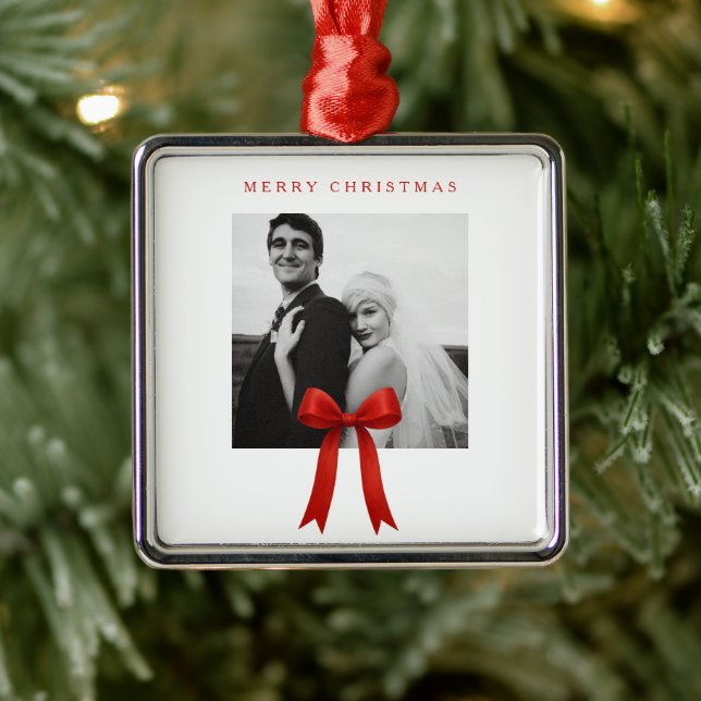 Cute Red Bow Photo God jul Julgransprydnad Metall (Träd)