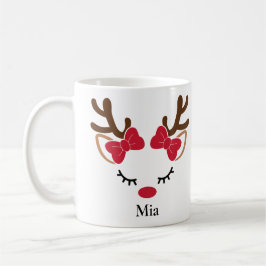 Cute Red Bows Girl Reindeer jul Mugg