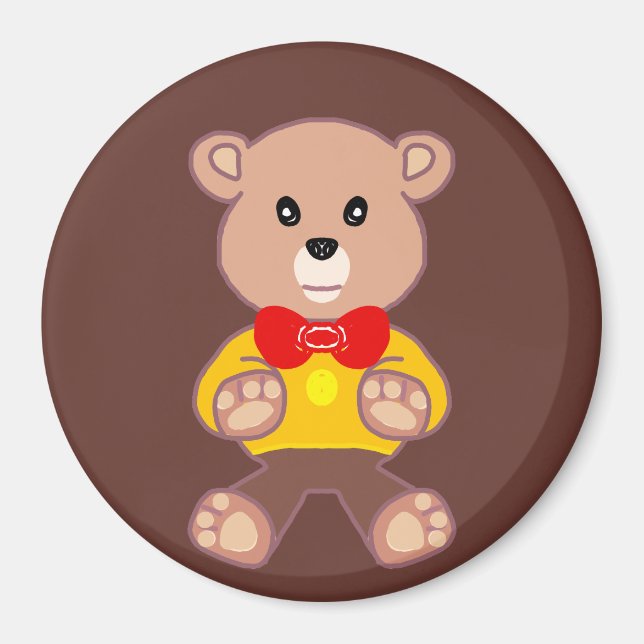 Cute Red Bowtie Beige Nalle Brown Magnet (Framsidan)