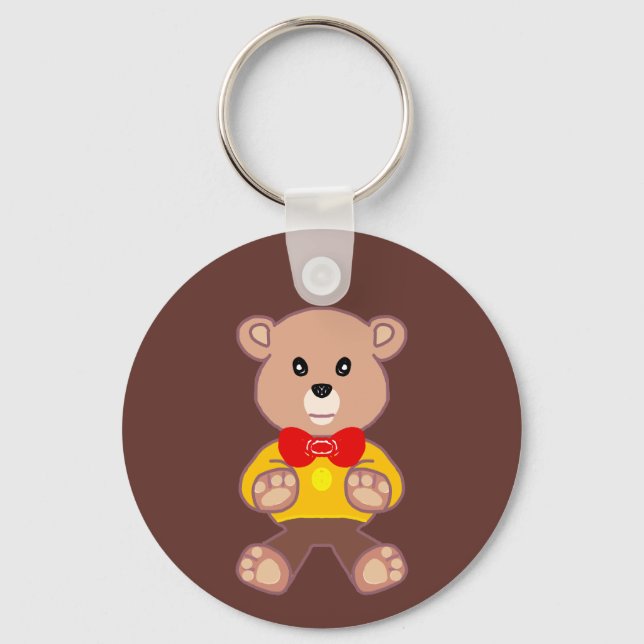 Cute Red Bowtie Beige Nalle Brown Nyckelring (Framsida)