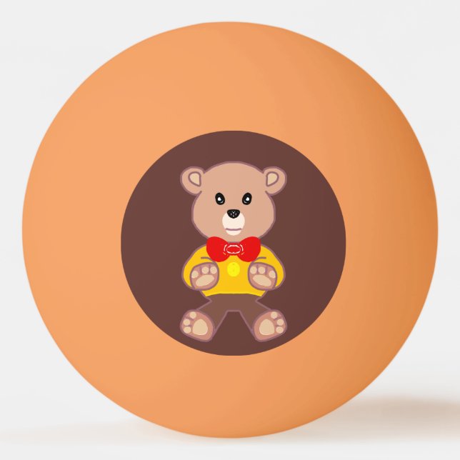 Cute Red Bowtie Beige Nalle Brown Pingisboll (Framsidan)