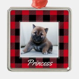 Cute Red Buffalo Play Personlig Hund Pet Julgransprydnad Metall