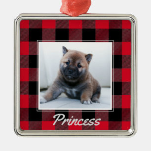 Cute Red Buffalo Play Personlig Hund Pet Julgransprydnad Metall