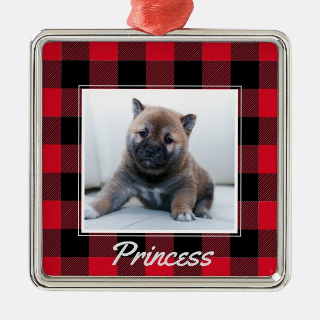 Cute Red Buffalo Play Personlig Hund Pet Julgransprydnad Metall (Framsidan)