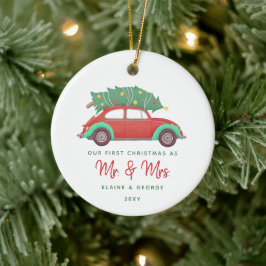 Cute Red Car Julgran Första jul Julgransprydnad Keramik