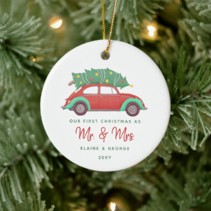 Cute Red Car Julgran Första jul Julgransprydnad Keramik