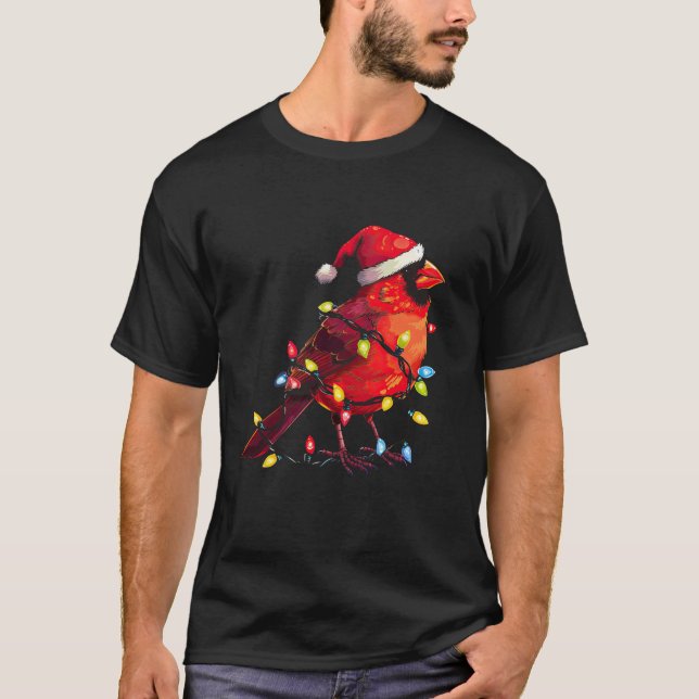 Cute Red Cardinal Santa Julafton Ljus julfågel T Shirt (Framsida)