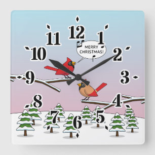Cute Red Cardinal Singing God jul Fyrkantig Klocka
