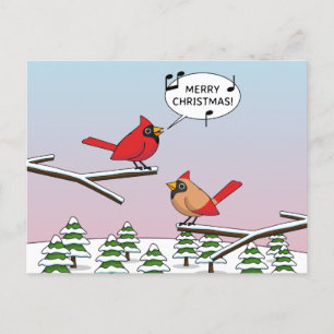 Cute Red Cardinal Singing God jul Helg Vykort