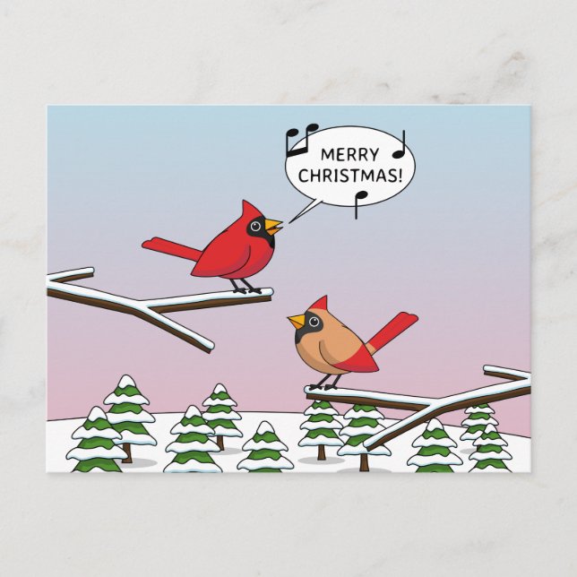 Cute Red Cardinal Singing God jul Helg Vykort (Framsida)