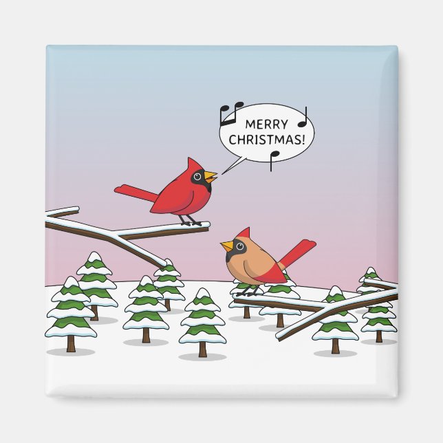 Cute Red Cardinal Singing God jul Magnet (Framsidan)