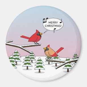 Cute Red Cardinal Singing God jul Magnet